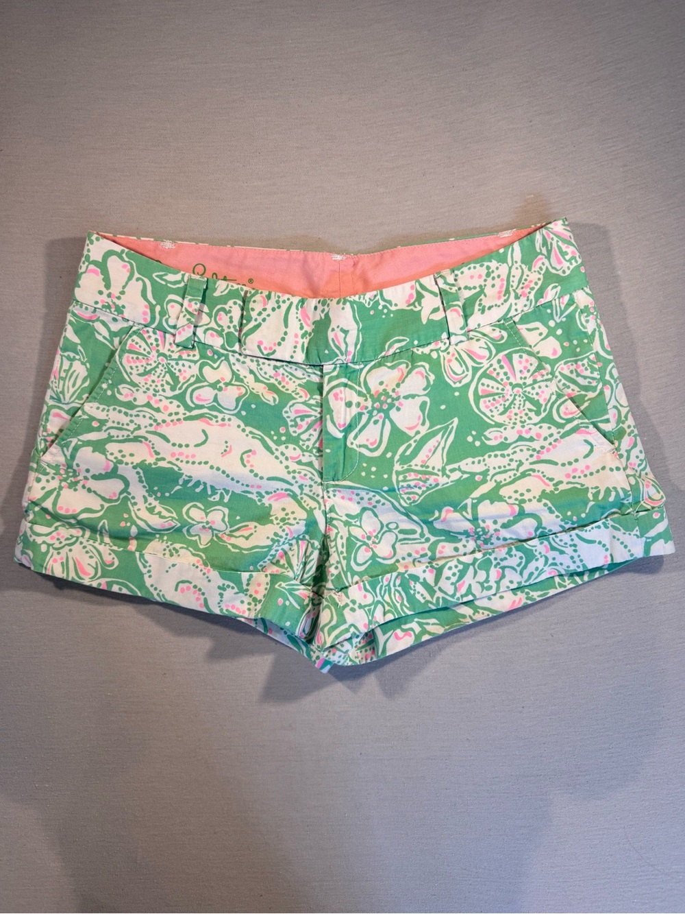 Lilly Pulitzer Barclay Shorts Green Pink Tropical Print Size 4 - 100% Cotton